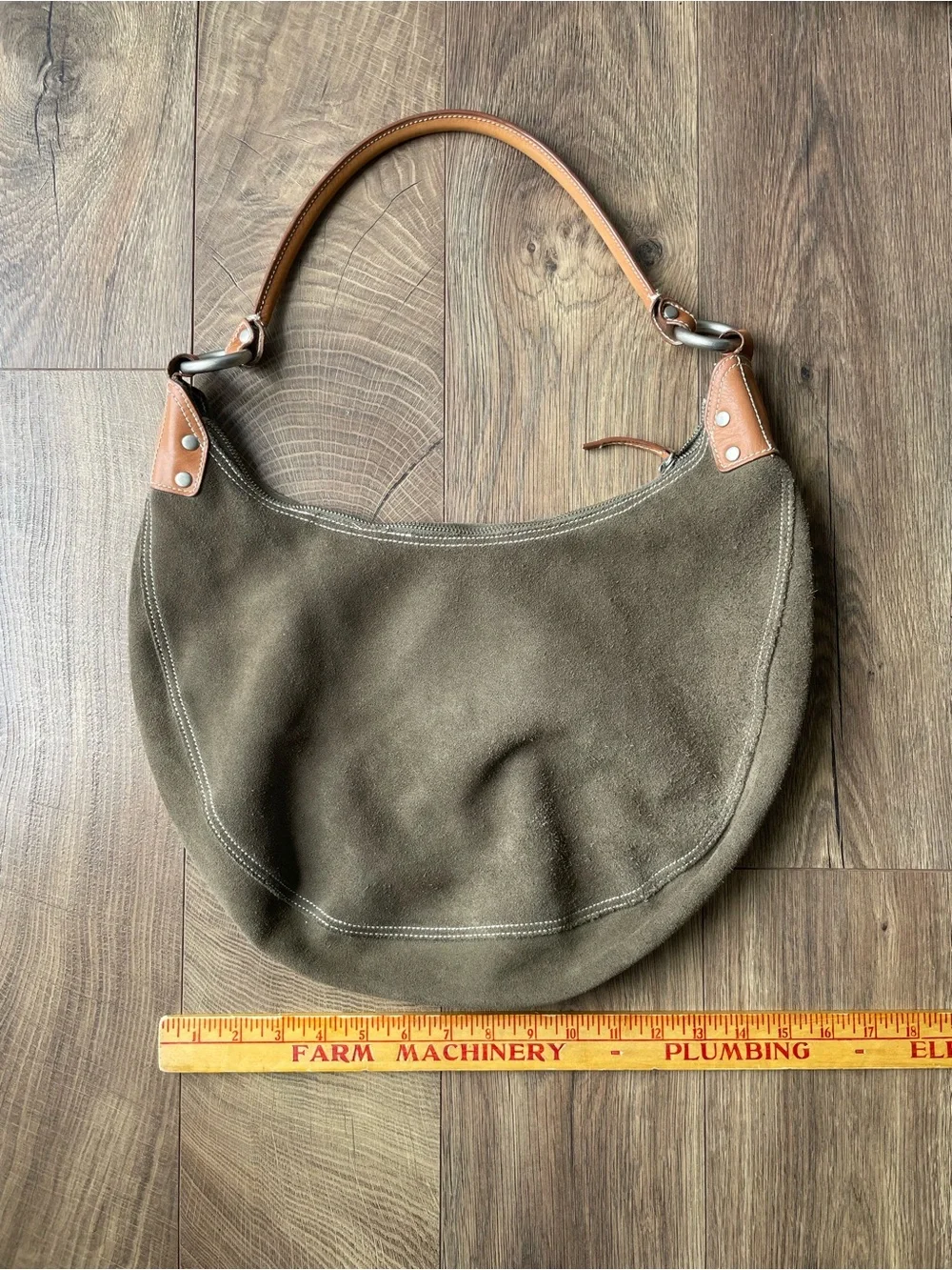 Vintage Y2K GAP Olive Green Suede Leather Hobo Shoulder Bag